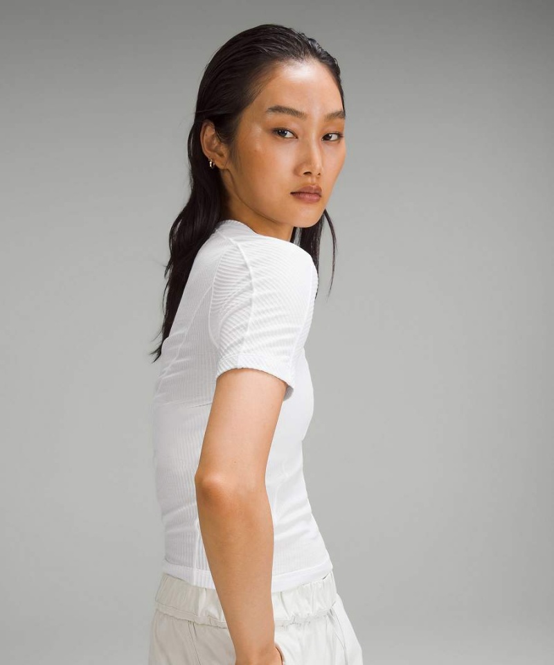 Camiseta Lululemon Asymmetrical Acanalado Algodon Mujer Blancas Chile | 984MAXLOF