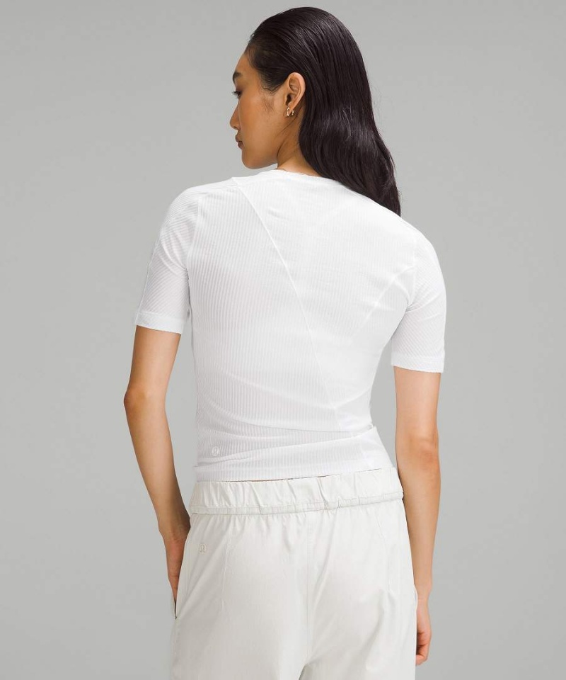 Camiseta Lululemon Asymmetrical Acanalado Algodon Mujer Blancas Chile | 984MAXLOF