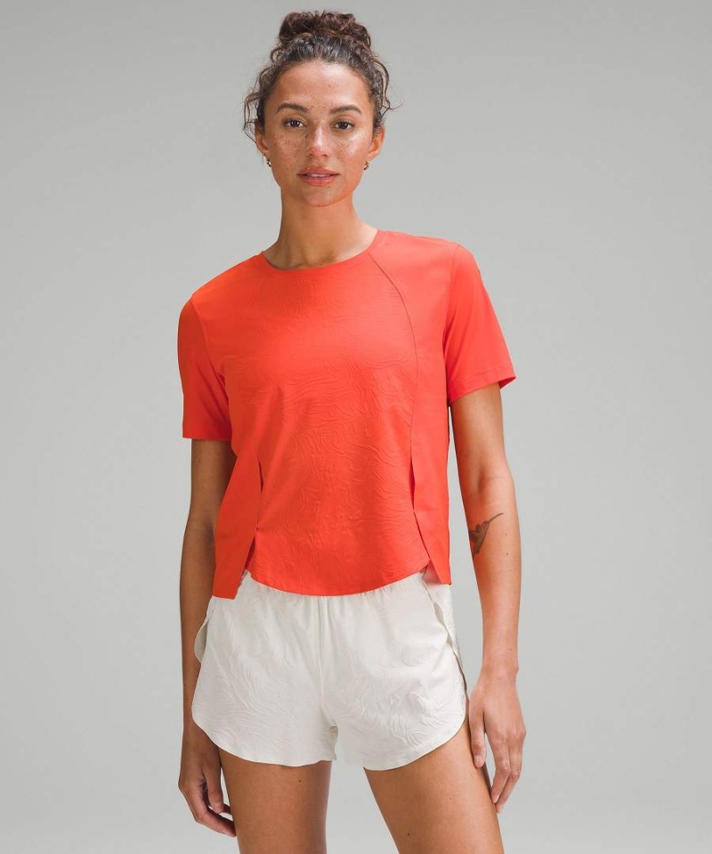 Camiseta Lululemon Ligeros Stretch Airflow Correr Mujer Naranjas Naranjas Chile | 731JLVFDO