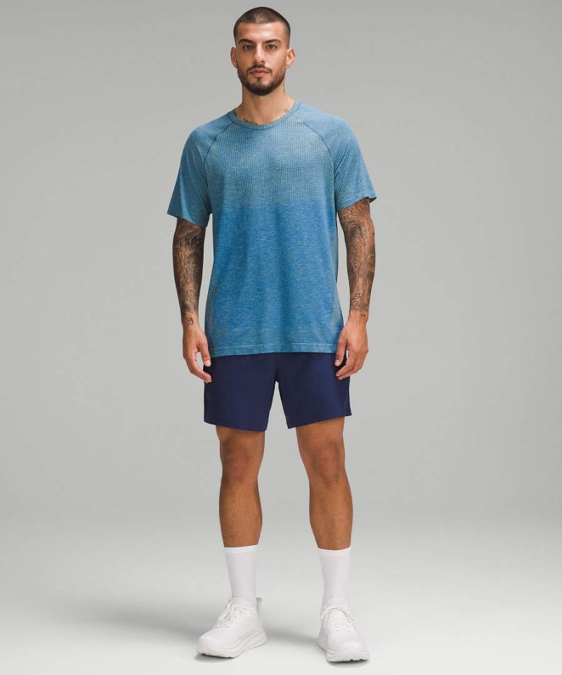 Camiseta Lululemon Metal Vent Tech Corta-Sleeve Hombre Amarillo Azules Chile | 607UFRYJN