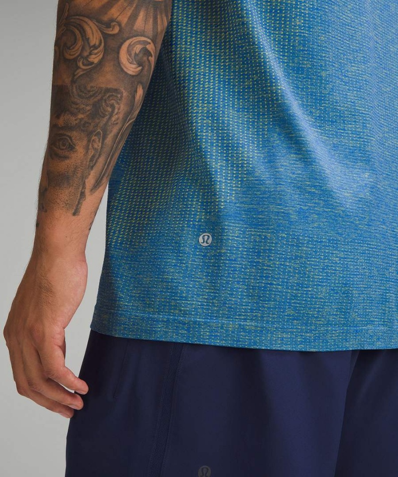 Camiseta Lululemon Metal Vent Tech Corta-Sleeve Hombre Amarillo Azules Chile | 607UFRYJN