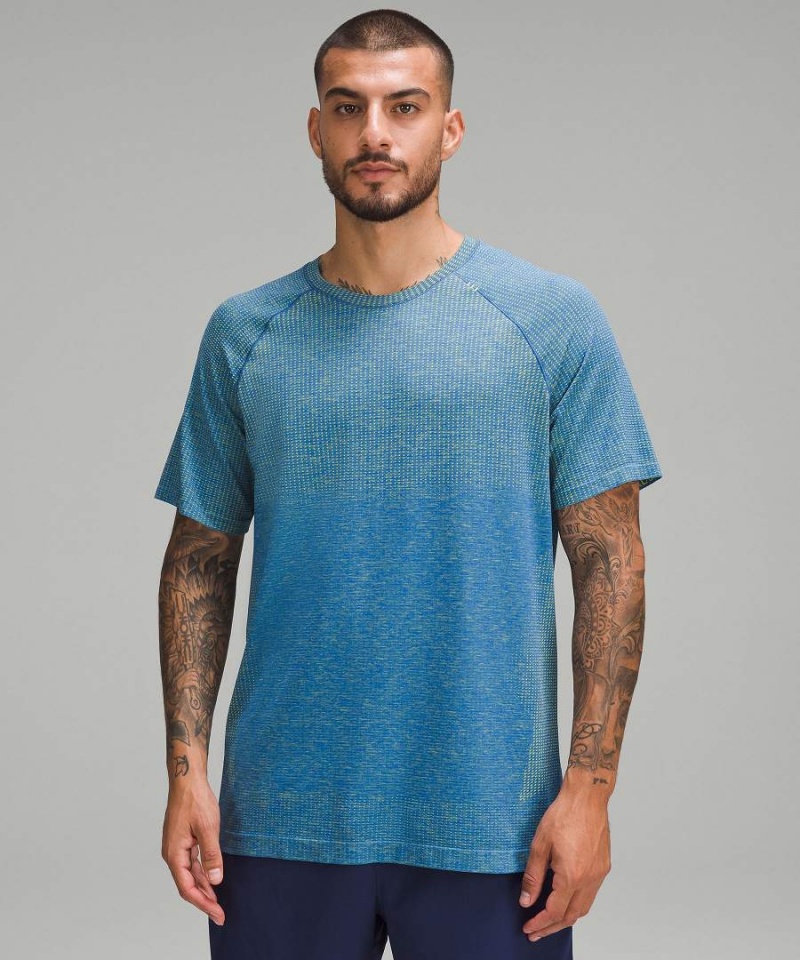 Camiseta Lululemon Metal Vent Tech Corta-Sleeve Hombre Amarillo Azules Chile | 607UFRYJN
