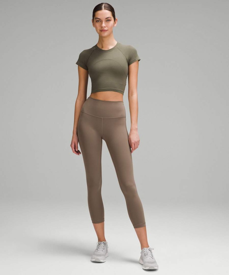 Camiseta Lululemon Swiftly Tech Cropped 2.0 Corta-Sleeve Mujer Verde Oscuro Chile | 782ELKMPF