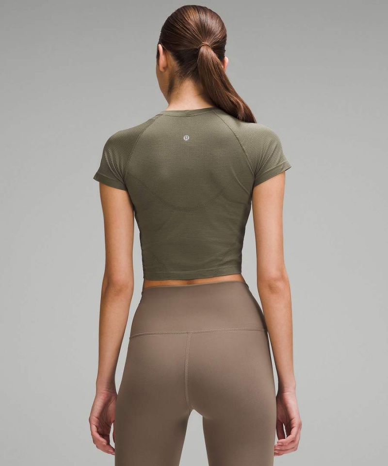 Camiseta Lululemon Swiftly Tech Cropped 2.0 Corta-Sleeve Mujer Verde Oscuro Chile | 782ELKMPF