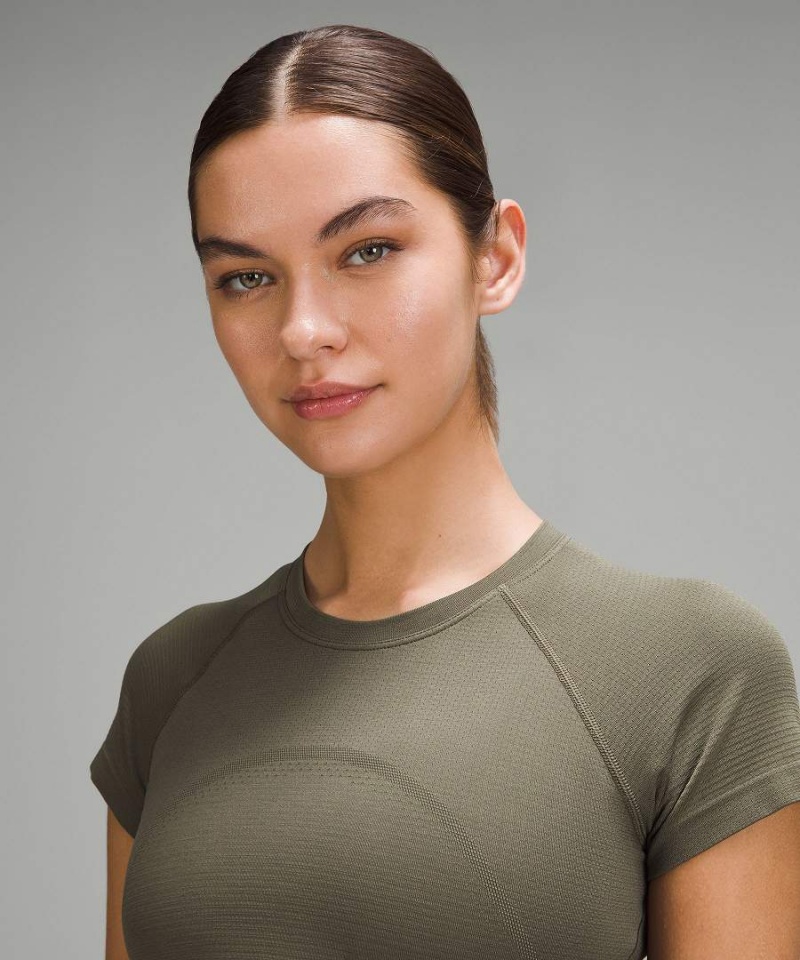 Camiseta Lululemon Swiftly Tech Cropped 2.0 Corta-Sleeve Mujer Verde Oscuro Chile | 782ELKMPF