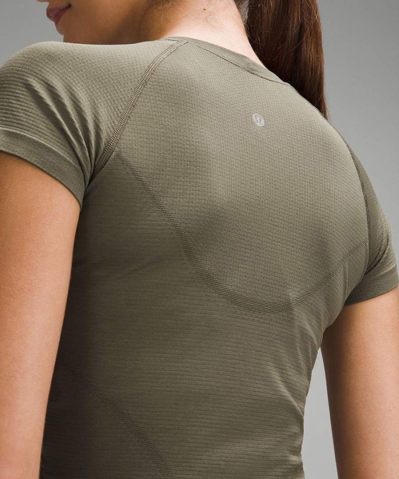 Camiseta Lululemon Swiftly Tech Cropped 2.0 Corta-Sleeve Mujer Verde Oscuro Chile | 782ELKMPF