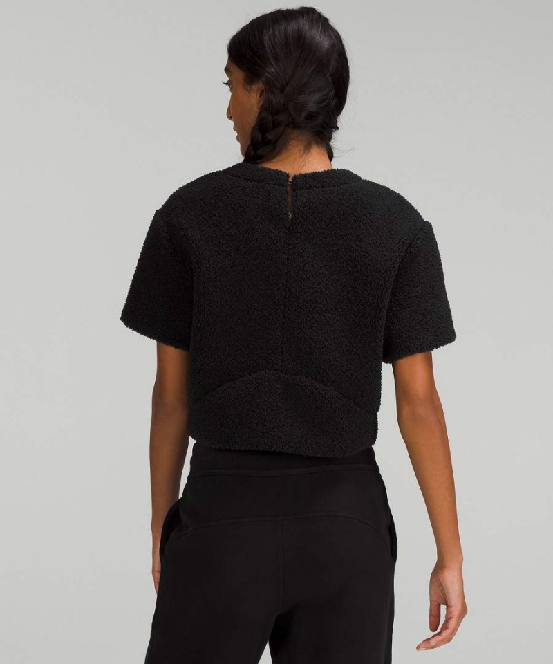 Camiseta Lululemon Textured Fleece Embroidered Logo Mujer Negras Chile | 185DZKPVU
