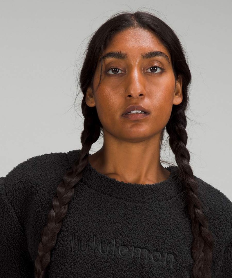 Camiseta Lululemon Textured Fleece Embroidered Logo Mujer Negras Chile | 185DZKPVU