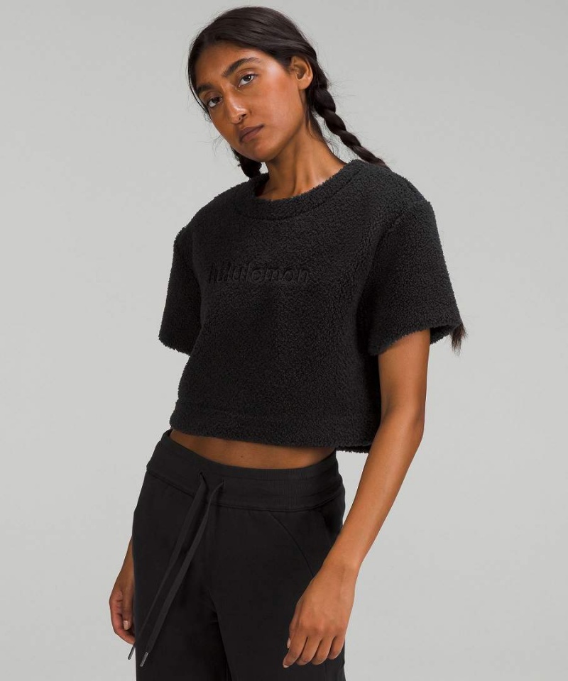 Camiseta Lululemon Textured Fleece Embroidered Logo Mujer Negras Chile | 185DZKPVU