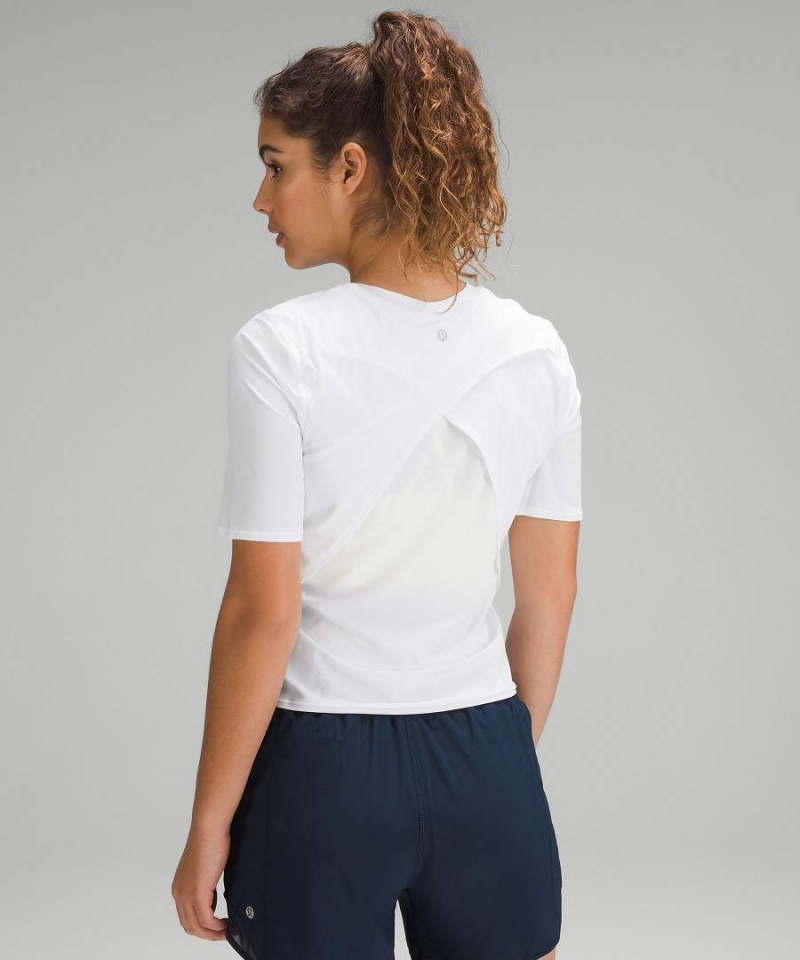 Camiseta Lululemon UV Protection Fold-Over Correr Mujer Blancas Chile | 027MIBWPG