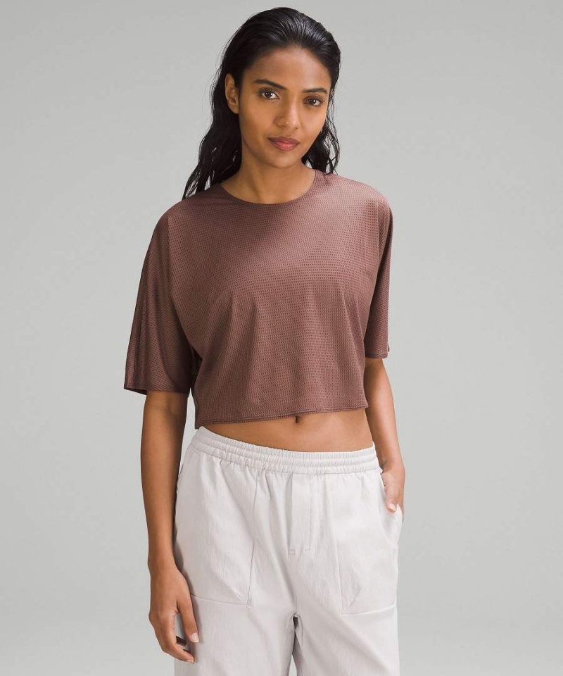 Camiseta Lululemon lab Grid Mesh Corta-Sleeve Estampadas Mujer Rosas Chile | 718OSVLHI