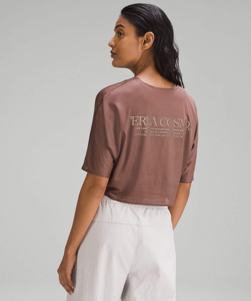 Camiseta Lululemon lab Grid Mesh Corta-Sleeve Estampadas Mujer Rosas Chile | 718OSVLHI