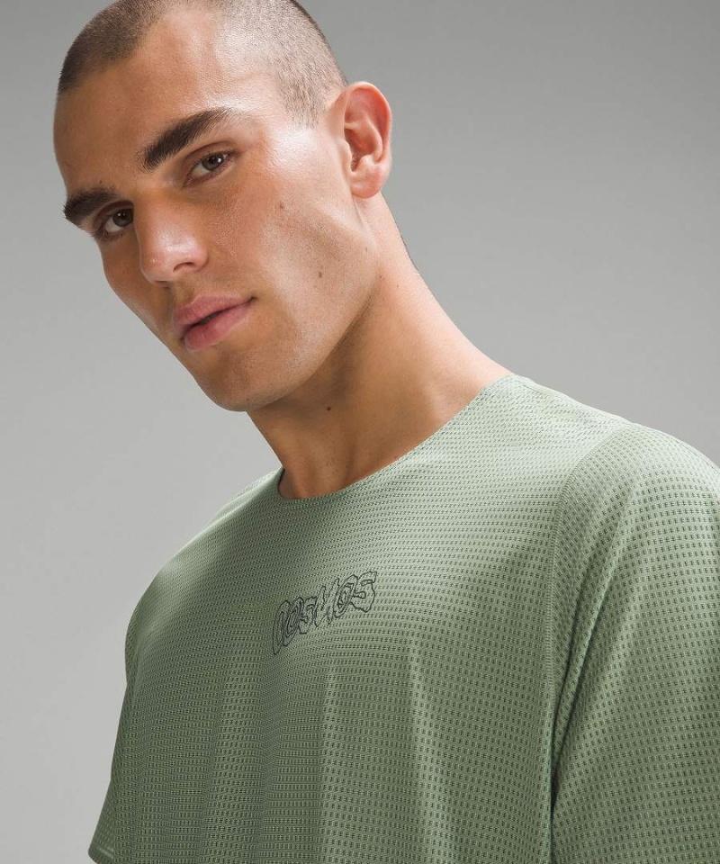 Camiseta Lululemon lab Grid Mesh Estampadas Entrenamiento Hombre Verde Chile | 837ZLHBGJ