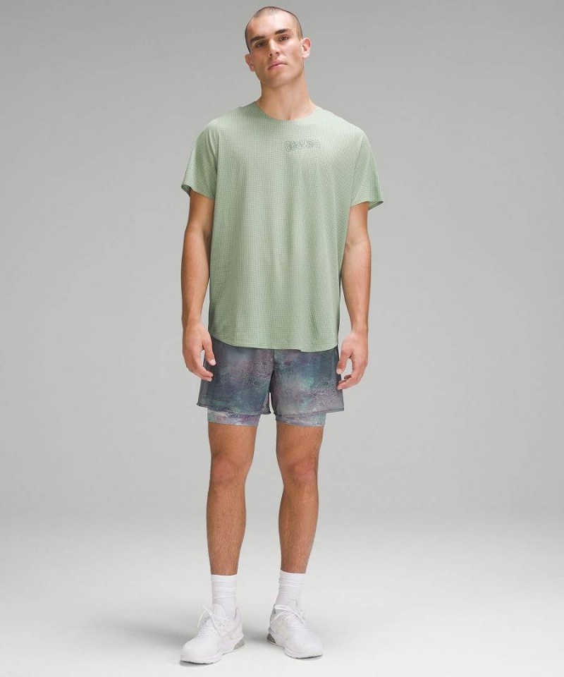 Camiseta Lululemon lab Grid Mesh Estampadas Entrenamiento Hombre Verde Chile | 837ZLHBGJ