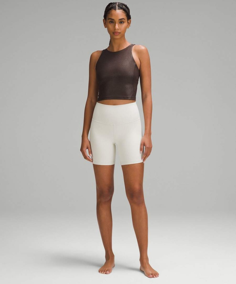 Camiseta sin Manga Lululemon Align™ Acanalado High-Neck Shine Mujer Chocolate Chile | 598QTEYGL