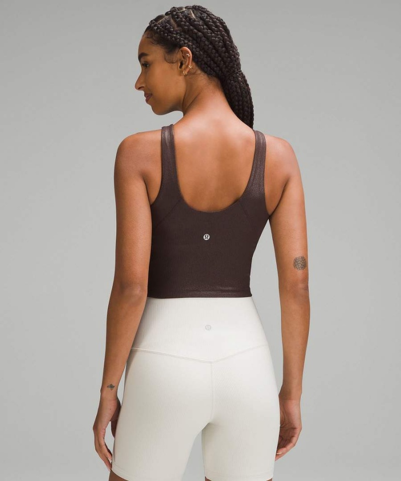 Camiseta sin Manga Lululemon Align™ Acanalado High-Neck Shine Mujer Chocolate Chile | 598QTEYGL