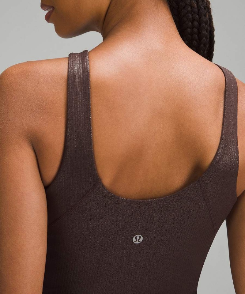 Camiseta sin Manga Lululemon Align™ Acanalado High-Neck Shine Mujer Chocolate Chile | 598QTEYGL