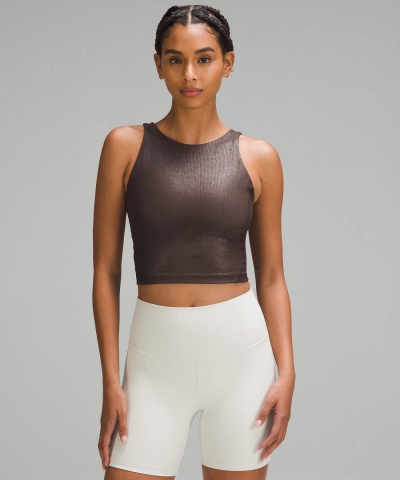 Camiseta sin Manga Lululemon Align™ Acanalado High-Neck Shine Mujer Chocolate Chile | 598QTEYGL