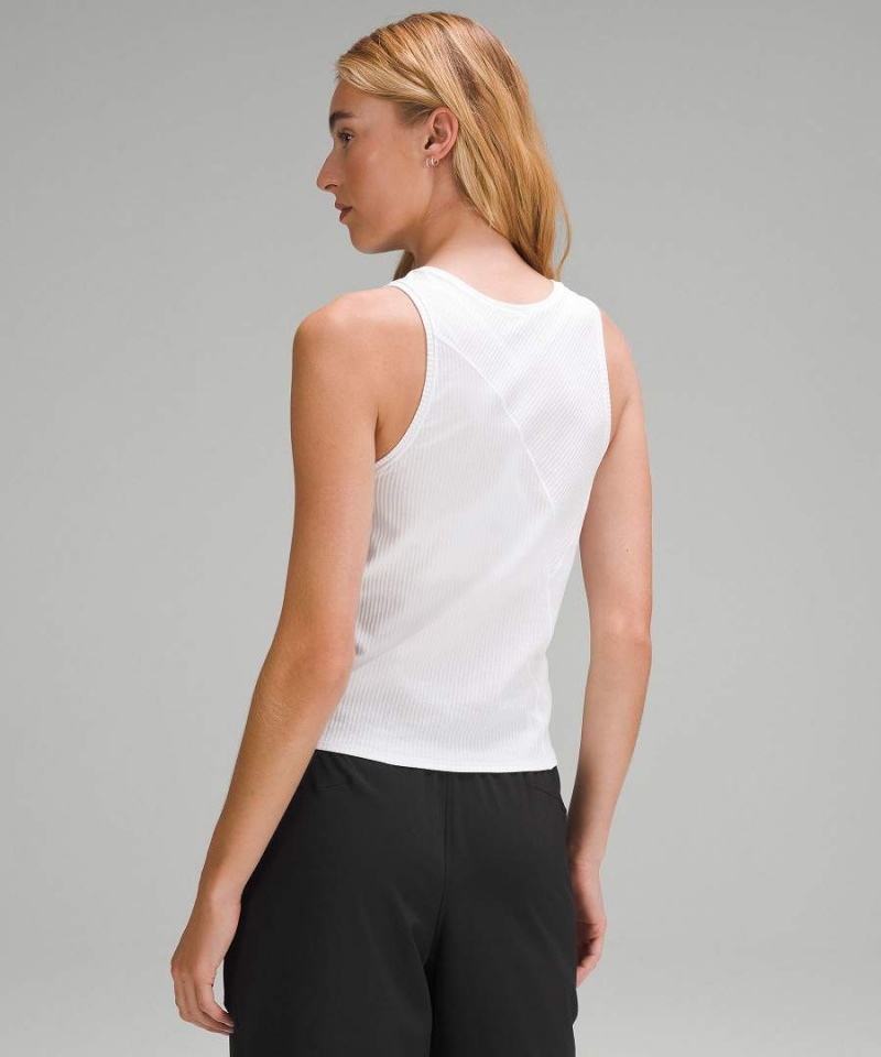 Camiseta sin Manga Lululemon Asymmetrical Acanalado Algodon Mujer Blancas Chile | 471LUTKEQ