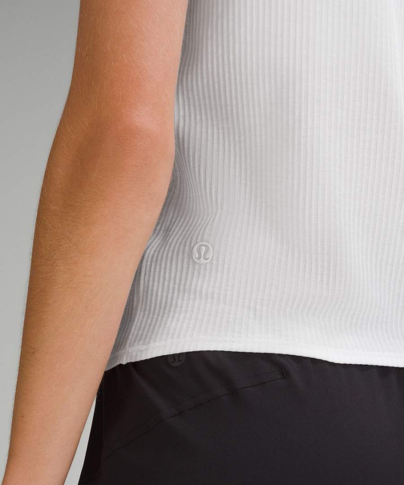 Camiseta sin Manga Lululemon Asymmetrical Acanalado Algodon Mujer Blancas Chile | 471LUTKEQ