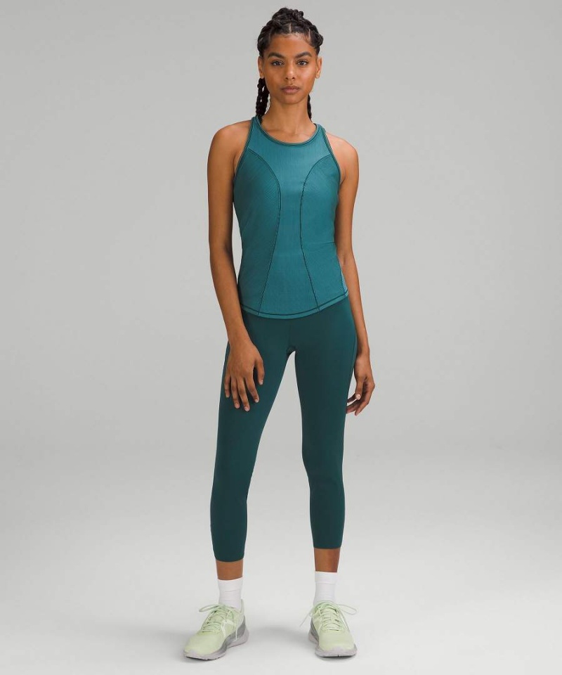 Camiseta sin Manga Lululemon Base Pace Two-Toned Acanalado Mujer Verde Azules Chile | 247IFAYHB