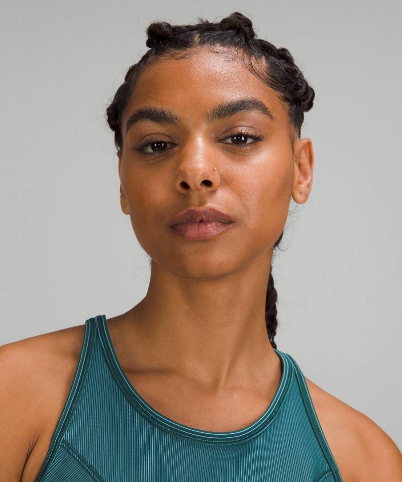 Camiseta sin Manga Lululemon Base Pace Two-Toned Acanalado Mujer Verde Azules Chile | 247IFAYHB