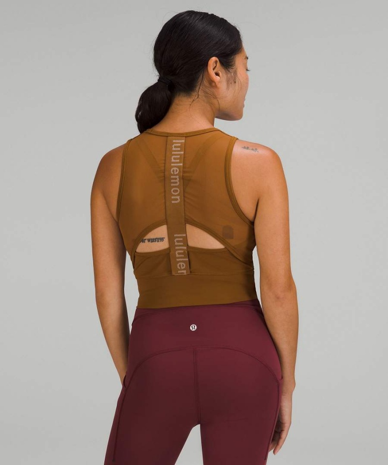 Camiseta sin Manga Lululemon Mesh-Back Entrenamiento Cropped Mujer Kaki Chile | 560RBPHYF