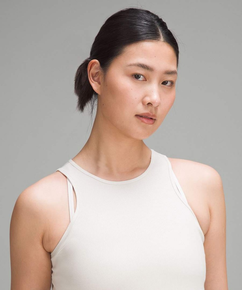 Camiseta sin Manga Lululemon Modal Silk Twist-Back Yoga Mujer Beige Chile | 628NCIHSK