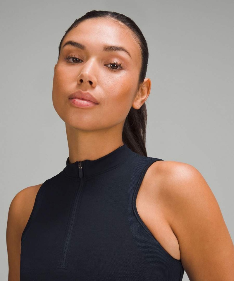 Camiseta sin Manga Lululemon Seamless Half-Zip Entrenamiento Mujer Azul Marino Chile | 387ZKAYMT