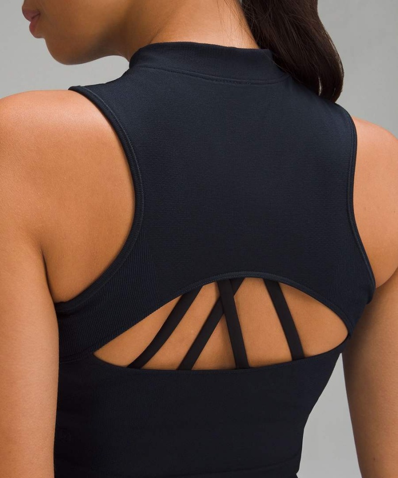 Camiseta sin Manga Lululemon Seamless Half-Zip Entrenamiento Mujer Azul Marino Chile | 387ZKAYMT