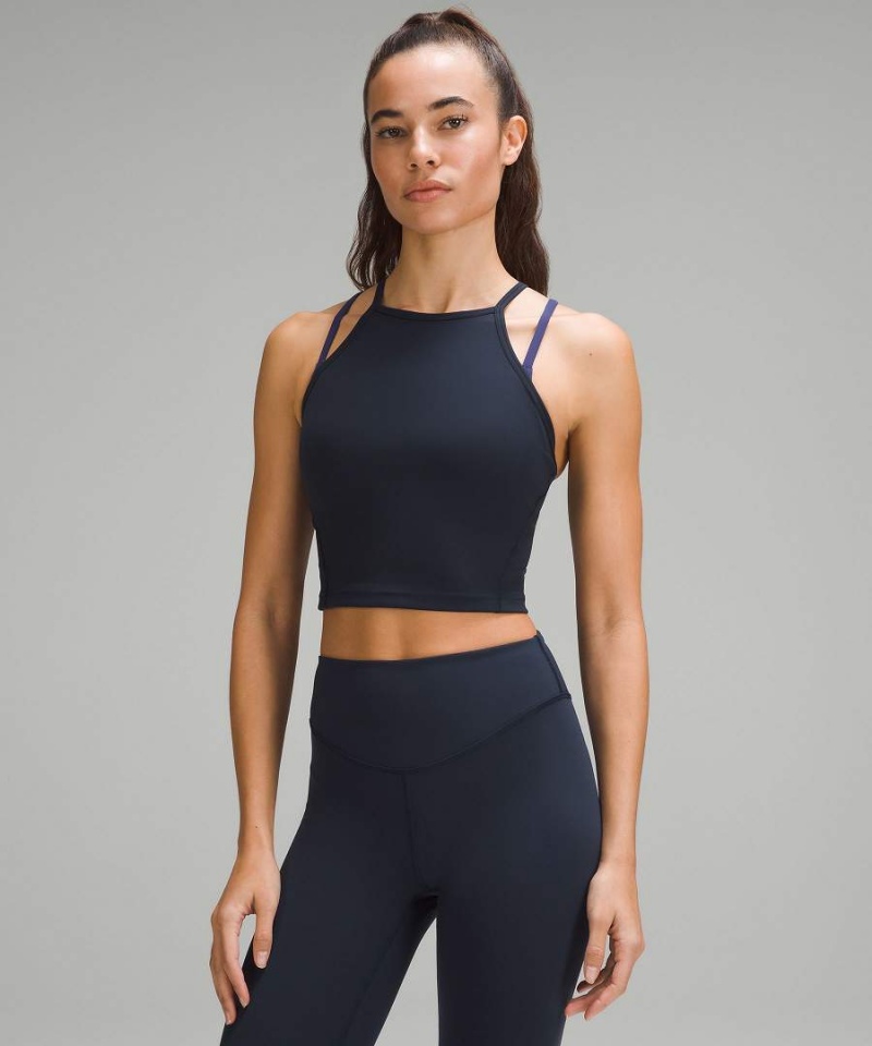 Camiseta sin Manga Lululemon Wunder Train High-Neck Cross-Back Mujer Azul Marino Chile | 407ELVJPW