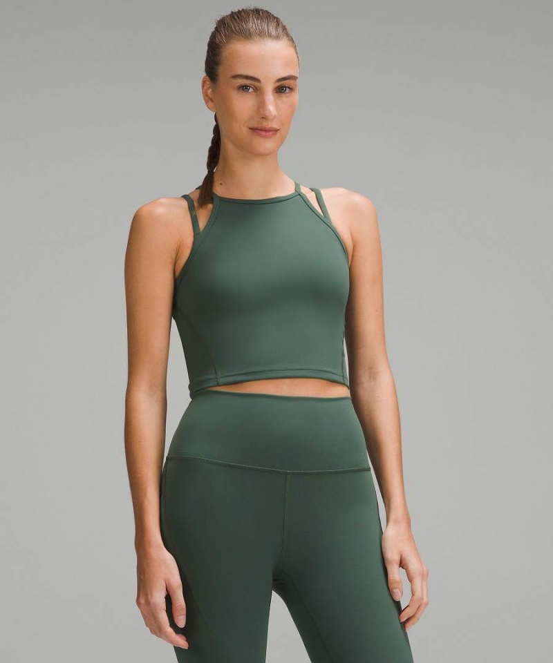 Camiseta sin Manga Lululemon Wunder Train High-Neck Cross-Back Mujer Verde Oscuro Chile | 294DELHAM