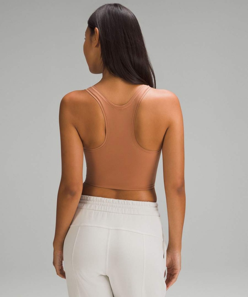 Camiseta sin Manga Lululemon Wundermost Ultra-Soft Nulu Scoop-Neck Cropped Mujer Marrones Chile | 748RCFEIJ