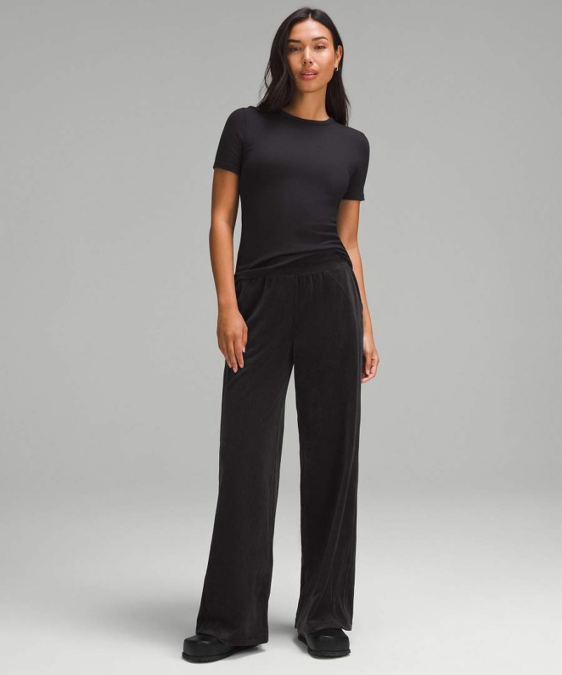 Pantalon Lululemon Scuba Mid-Rise Anchos-Leg Velvet Cord Mujer Negras Chile | 437AFETHN