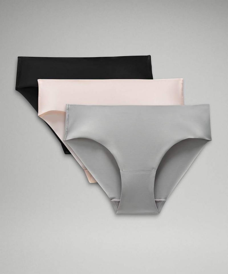 Ropa Interior Lululemon InvisiWear Mid-Rise Bikini 3 Pack Mujer Plateadas Negras Chile | 826BUMFIO