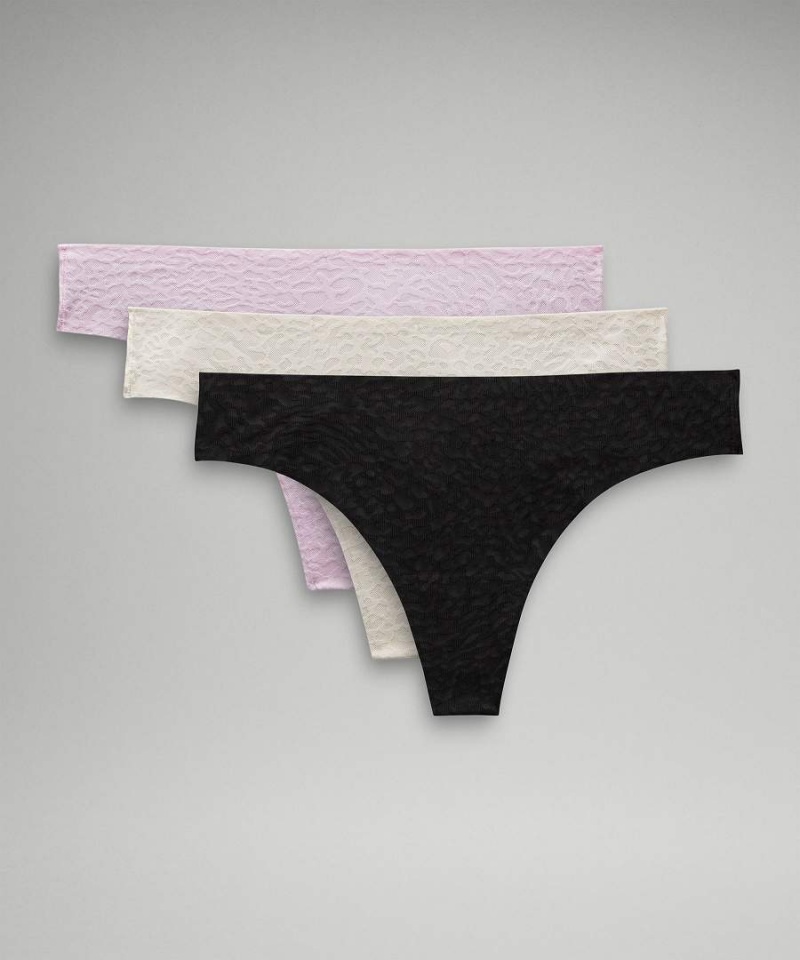 Ropa Interior Lululemon InvisiWear Mid-Rise Tanga Performance Encaje 3 Pack Mujer Negras Beige Rosas Chile | 046NLJKBM