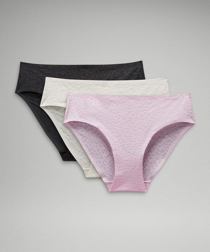 Ropa Interior Lululemon InvisiWear Mid-Rise Bikini Performance Encaje 3 Pack Mujer Negras Beige Rosas Chile | 784EBAIRZ