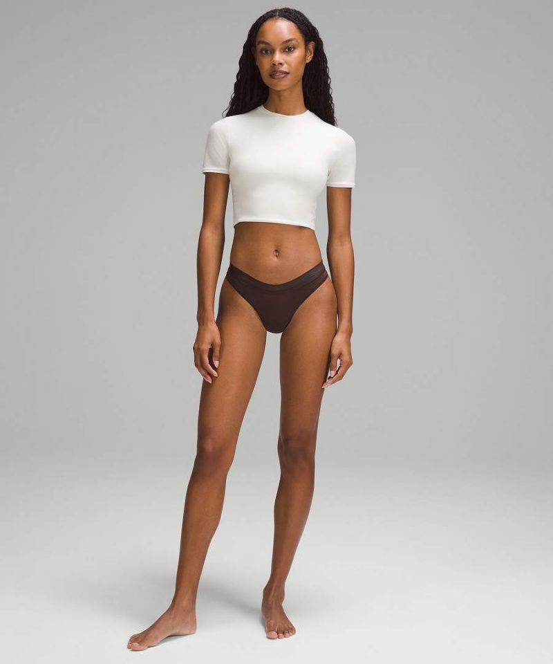 Ropa Interior Lululemon Nulu Mesh Logo Dipped-Cintura Tanga Mujer Chocolate Chile | 062UZQFPK
