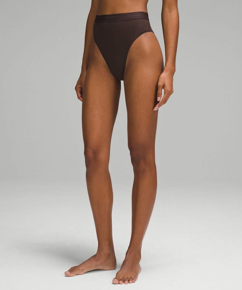 Ropa Interior Lululemon Nulu Mesh Logo High-Cintura Bikini Mujer Chocolate Chile | 924DSHAIJ