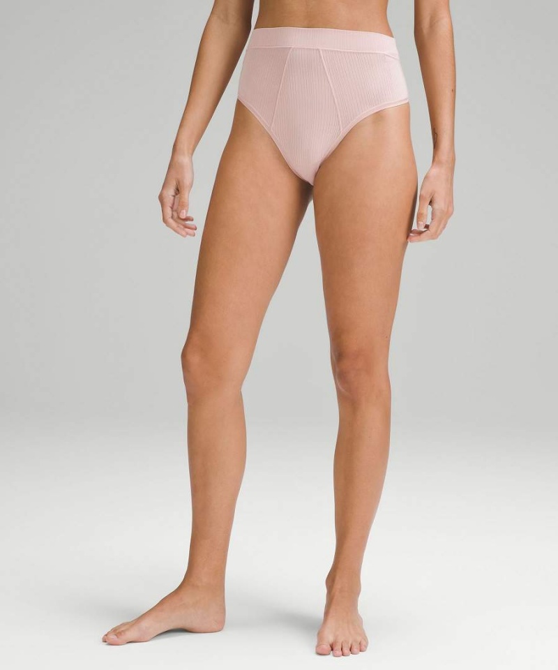 Ropa Interior Lululemon UnderEase Acanalado High-Cintura Tanga 3 Pack Mujer Negras Rosas Chile | 604DNEAOB