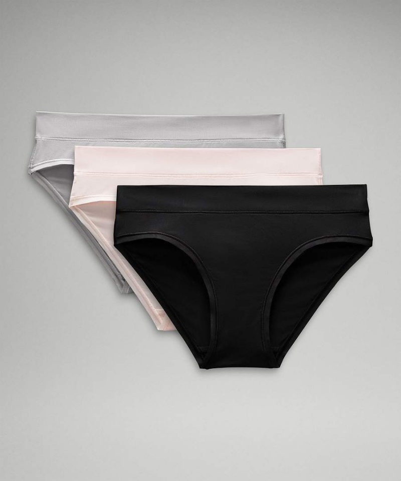 Ropa Interior Lululemon UnderEase Mid-Rise Bikini 3 Pack Mujer Plateadas Negras Chile | 586ZPCKWQ