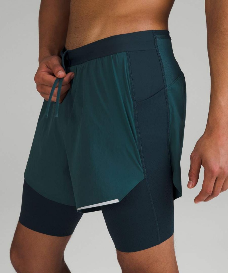 Short Lululemon SenseKnit Composite Correr Hombre Verde Chile | 601FAWPLY