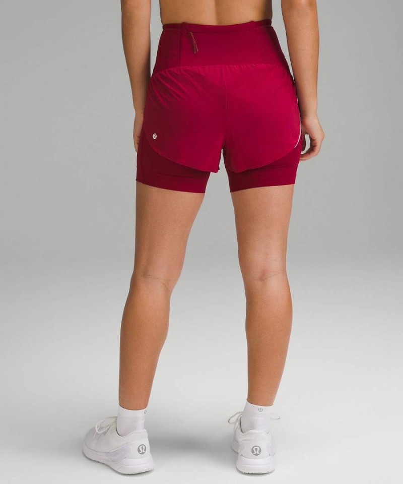 Short Lululemon SenseKnit Composite High-Rise Correr Mujer Burdeos Chile | 586XFSGRP