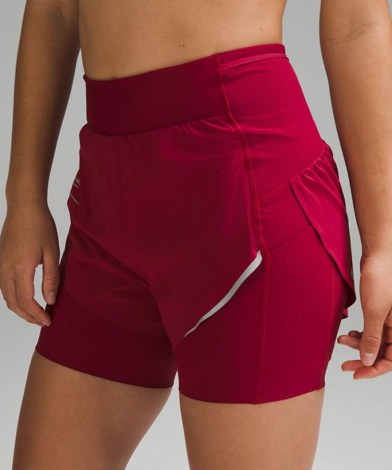 Short Lululemon SenseKnit Composite High-Rise Correr Mujer Burdeos Chile | 586XFSGRP
