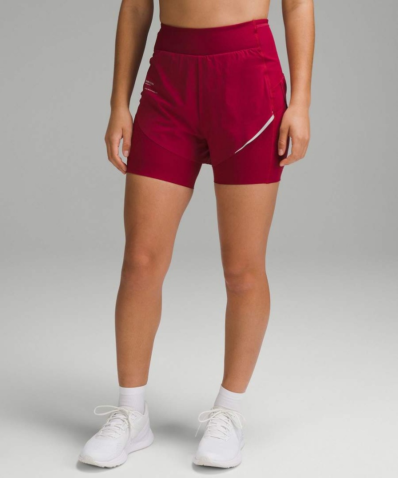 Short Lululemon SenseKnit Composite High-Rise Correr Mujer Burdeos Chile | 586XFSGRP