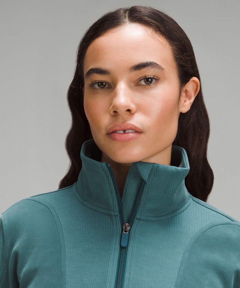 Sudaderas Lululemon Brushed Softstreme Acanalado Half Zip Mujer Turquesa Chile | 821UWPLDX