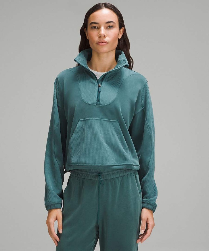 Sudaderas Lululemon Brushed Softstreme Acanalado Half Zip Mujer Turquesa Chile | 821UWPLDX