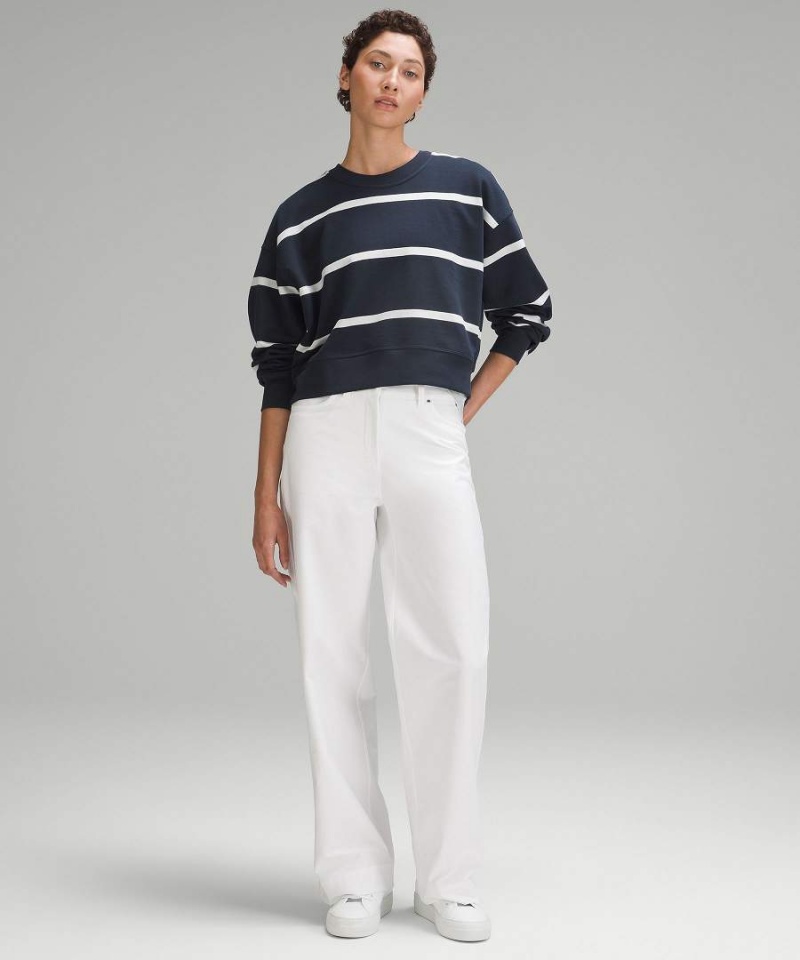 Sudaderas Lululemon Perfectly Oversized Cropped Crew Stripe Mujer Rayadas Azul Marino Blancas Chile | 460QMOIBR