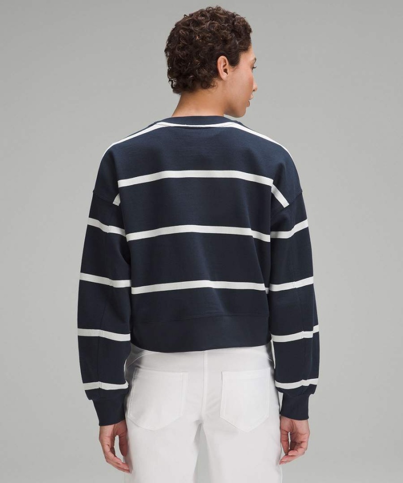 Sudaderas Lululemon Perfectly Oversized Cropped Crew Stripe Mujer Rayadas Azul Marino Blancas Chile | 460QMOIBR
