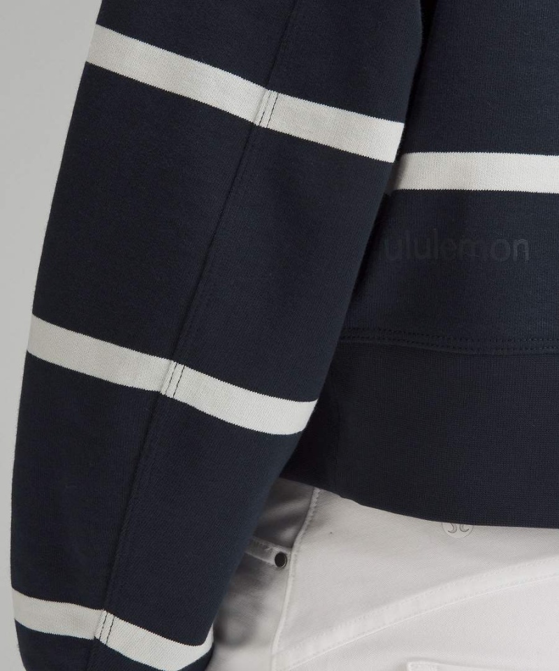 Sudaderas Lululemon Perfectly Oversized Cropped Crew Stripe Mujer Rayadas Azul Marino Blancas Chile | 460QMOIBR